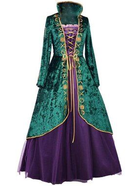 Medieval Green Velvet Witch Costume Dress for Women Plus Size - Cosplay Robes